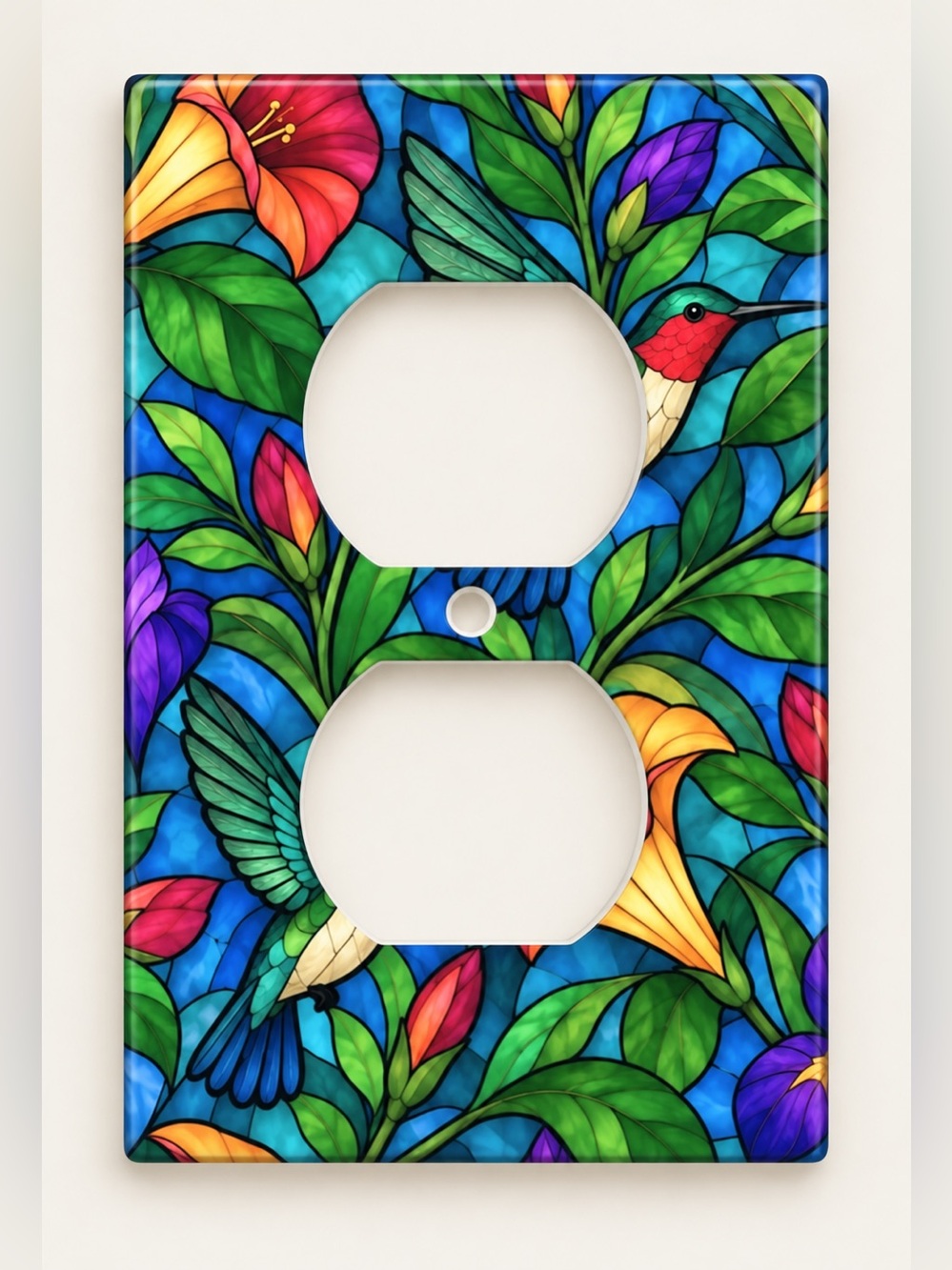 Stained Glass Hummingbird Duplex Outlet Wall Plate Cover